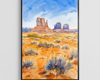 Arizona Watercolor Poster, Desert Landscape Art Print, USA Travel Wall Decor Gift