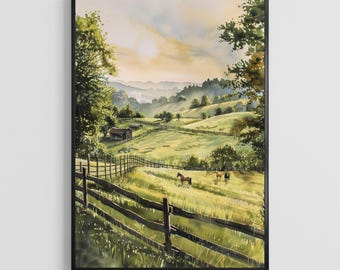 Kentucky Watercolor Poster, US Bluegrass Illustration, Southern Scenic Decor
