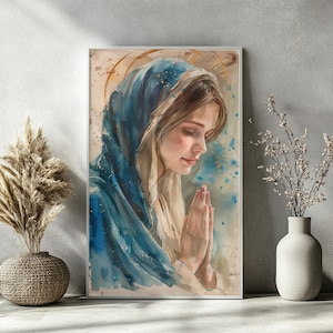 VIRGIN MARY Wall Art – Watercolor Christian Poster, Religious Artwork Print, Catholic Home Decor