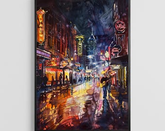 Nashville Watercolor Poster – Tennessee City Wall Art Print, USA Travel Decor Gift