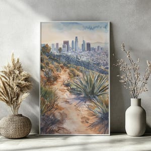 LOS ANGELES Watercolor Poster – California City Skyline Print, Watercolor Los Angeles Wall Art, USA Travel Decor