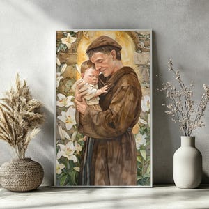 SAINT ANTHONY of Padua Wall Art – Watercolor Religious Poster, Catholic Saint Print, Spiritual Home Decor