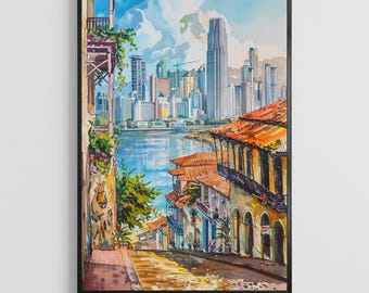 Poster aquarelle Panama - impression d'art d'Amérique centrale, décoration murale de voyage tropicale pour la maison