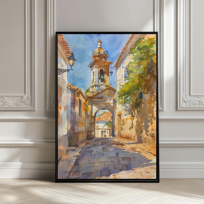 Faro Watercolor Poster, Portugal Algarve Coast Art Print, European Wall Decor