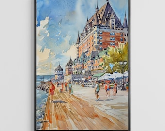 Poster ad acquerello di Quebec – Stampa artistica da parete della città di Quebec, Canada, idea regalo per la casa e per chi viaggia