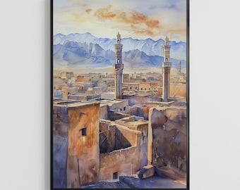 Iran Travel Poster Watercolor Print, Persian Art Decor, Middle East Wall Art