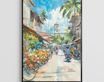 Papeete Watercolor Poster, Tahiti City Art Print, French Polynesia Wall Decor
