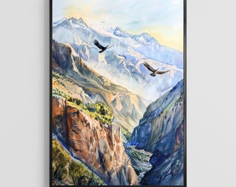 Peru Watercolor Poster – South America Art Print, Scenic Travel Wall Decor for Home