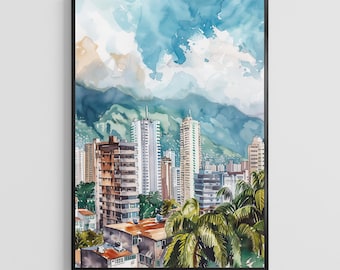 Caracas Watercolor Poster – Venezuela City Wall Art Print, Travel Home Decor Gift