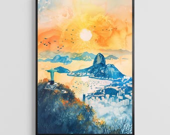 Brazil Watercolor Poster – South America Art Print, Vibrant Travel Wall Decor for Home