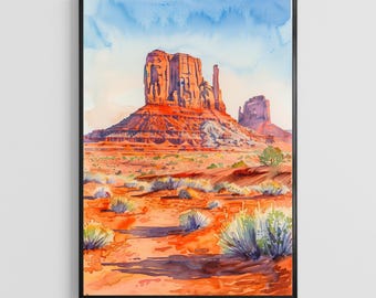 United States Watercolor Poster – American Landscape Art Print, Travel Wall Decor for Home