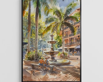 Poster ad acquerello di Nouméa – Stampa artistica della costa della Nuova Caledonia, decorazione per viaggi su un'isola francese