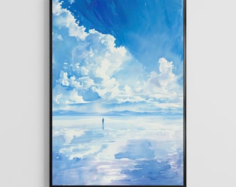 Salar de Uyuni Watercolor Poster – Bolivia Landscape Wall Art Print, Travel Home Decor