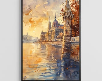 Hungary Watercolor Poster – Central Europe Art Print, Historic Travel Wall Decor for Home