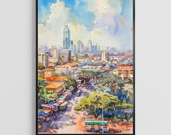 Nairobi Watercolor Poster – Kenya City Wall Art Print, African Travel Home Decor Gift