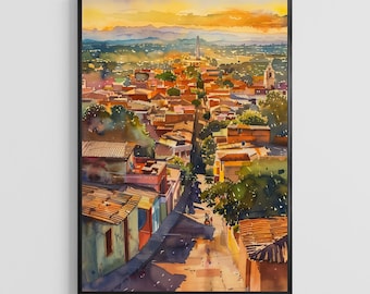 Barquisimeto Watercolor Poster – Venezuela City Art Print, Skyline & Sunset Wall Decor