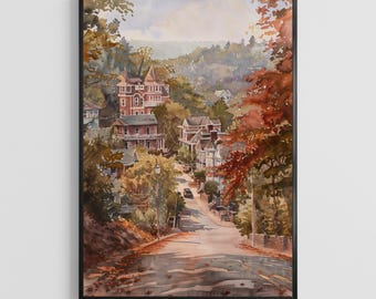 Eureka Springs aquarel poster – Arkansas Historic Town Art Print, VS reizen wanddecoratie