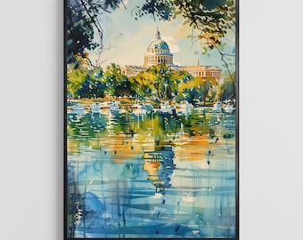 Madison Wisconsin Watercolor Poster – Capitol City Art Print, Midwest Travel Wall Decor
