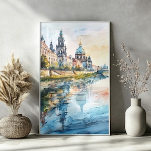 DRESDEN Watercolor Poster – Germany City Wall Art, Baroque Skyline Print, European Architecture Decor