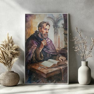 SAINT AUGUSTINE Wall Art – Watercolor Christian Saint Poster, Religious Artwork Print, Catholic Home Decor