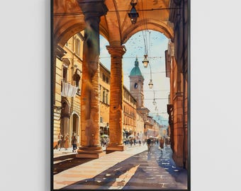 Bologna Watercolor Poster – Italy City Wall Art Print, Travel Architecture Decor