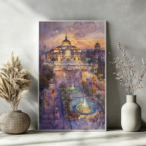 MEXICO CITY Watercolor Poster – Mexico Capital Print, City Wall Art, Urban Landscape Illustration, Travel Decor, Framed or Canvas
