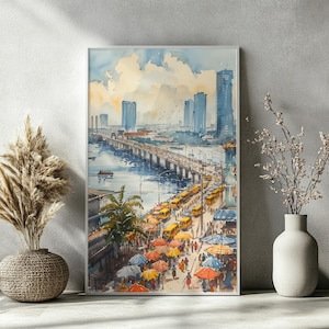 LAGOS Watercolor Poster – Nigeria City Print, African Wall Art, Watercolor Skyline Decor, Lagos Travel Illustration