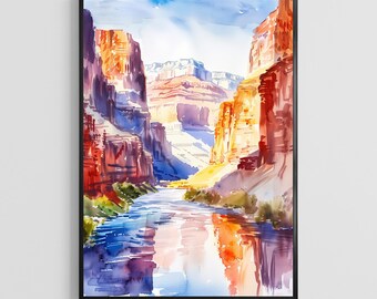 Grand Canyon USA Watercolor Poster – National Park Landscape Art Print, Desert Nature Wall Decor