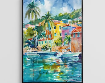 Antigua and Barbuda Watercolor Poster – Caribbean Island Art Print, Tropical Travel Wall Decor