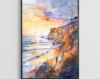 San Diego Watercolor Poster – California City Wall Art Print, USA Coastal Travel Decor