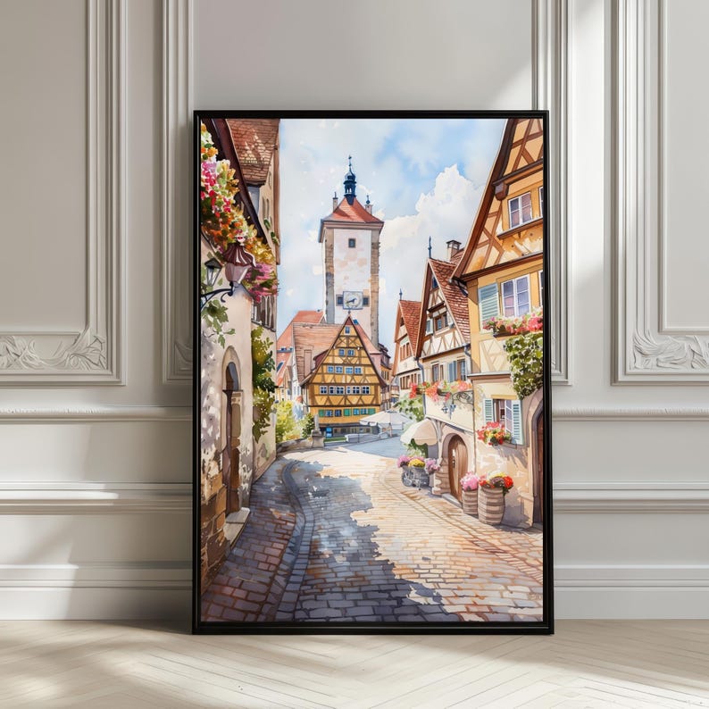 Rothenburg ob der Tauber Watercolor Poster – Germany Wall Art Print, Medieval Town Illustration, European Travel Home Decor Gift