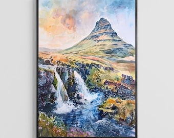 Iceland Watercolor Poster – Nordic Landscape Art Print, Nature Travel Wall Decor for Home
