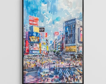 Tokyo Watercolor Poster – Japan City Wall Art Print, Travel Home Decor Gift