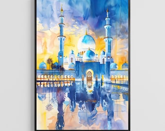 United Arab Emirates Watercolor Poster – Desert Landscape Art Print, Middle East Wall Decor