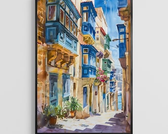 Malta Watercolor Poster – Mediterranean Island Art Print, European Travel Wall Decor