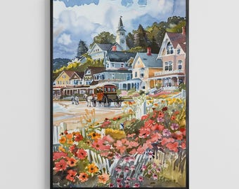 Michigan Watercolor Poster, Lakes USA Scenic Art Print