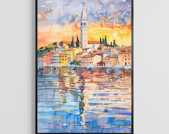 Croatia Watercolor Poster – Adriatic Coast Art Print, European Travel Wall Decor for Home