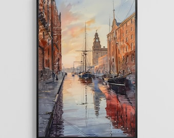 Liverpool Watercolor Poster – England City Art Print, Urban Travel Wall Decor