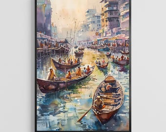 Bangladesh Travel Watercolor Poster, Dhaka Art Print, South Asia Wall Decor