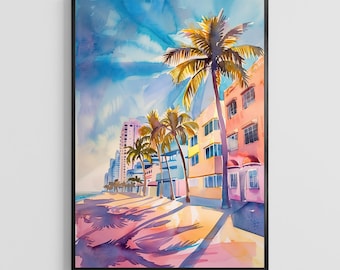 Florida Watercolor Poster, Sunshine State Art Print, Tropical Wall Decor Gift