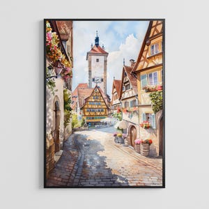 Rothenburg ob der Tauber Germany Watercolor Poster – Medieval Town Art Print, Bavaria Wall Decor image 1