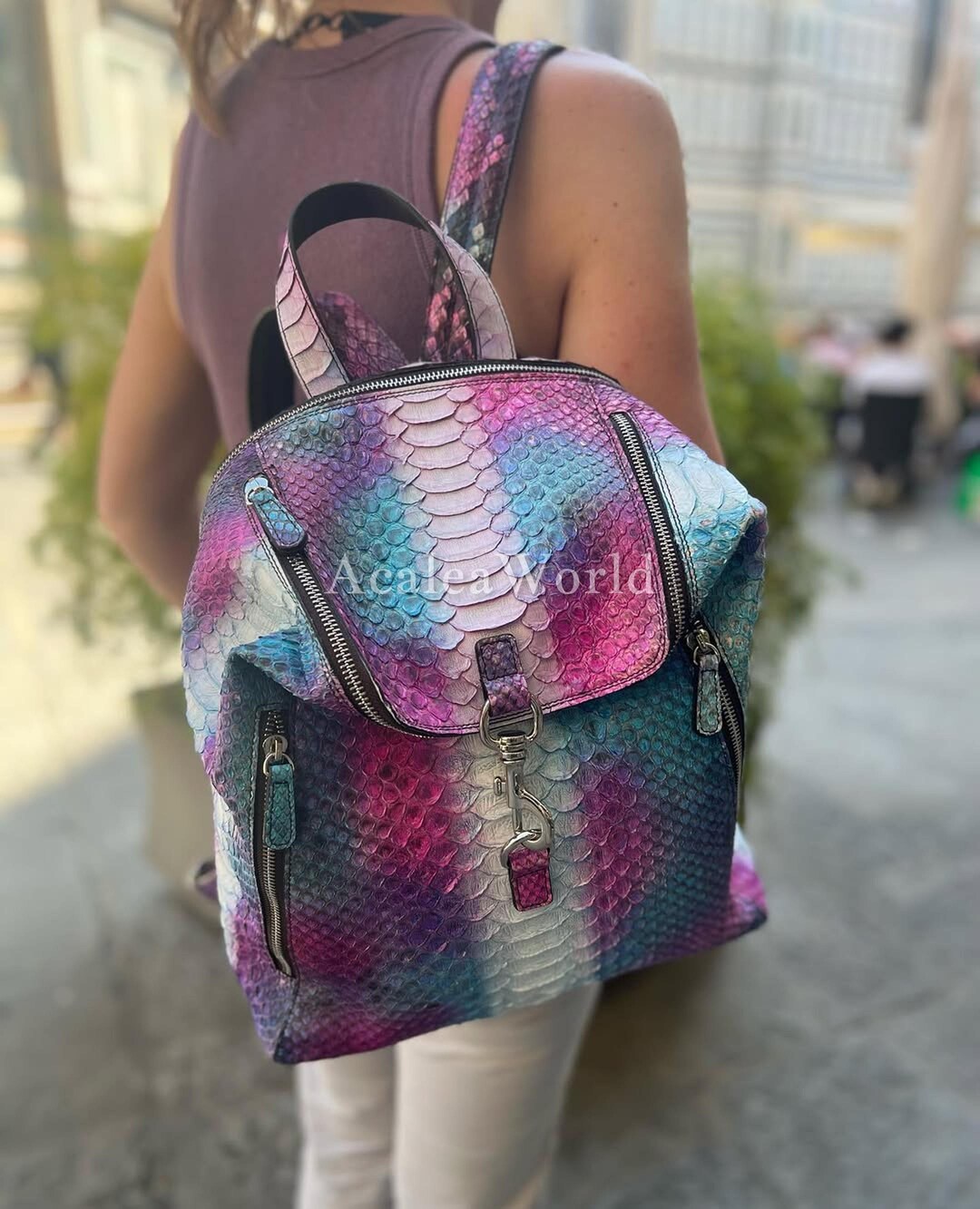 Pink Python Leather Backpack: Luxury Snakeskin Purse | USA and Canada ...