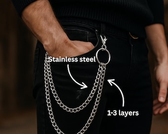 4-strand Spiked Belt Loop Pants Chain Available in Dark Silver