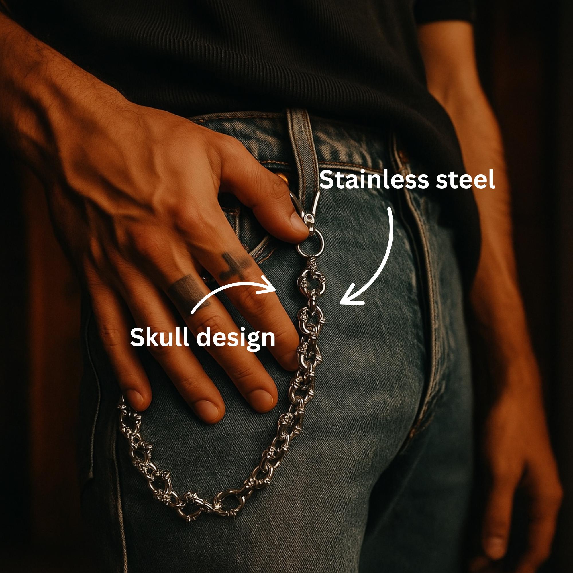 Catena Per Portafoglio Con Teschio In Argento Per Uomo - Foto 2