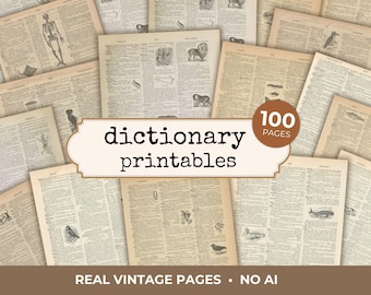 100 Vintage Dictionary Pages | Printable Ephemera for Junk Journals, Scrapbooking, Crafts | Real Old Book Pages - NO AI | Digital Download