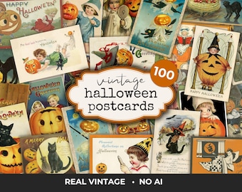 100 Vintage Halloween Postcards | Authentic Antique Ephemera for Junk Journals, Scrapbooking, Crafts (Digital Download)