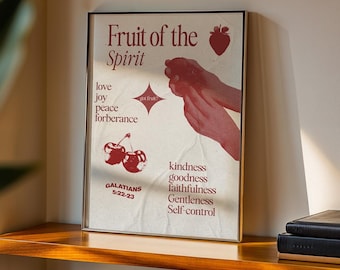 Fruit of the Spirit Bible Verse Print Galatians 5:22 Christian Red Wall Art Kitchen Scripture Poster Love Joy Peace Faith Home Decor Gift