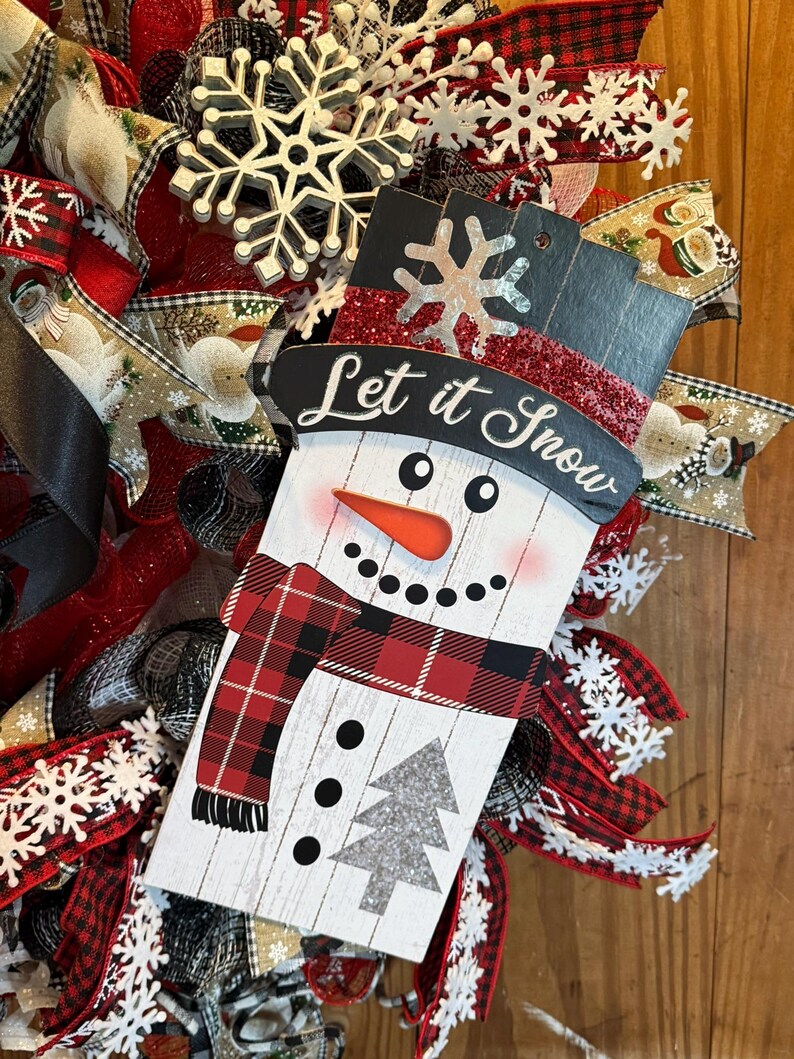 Buffalo Plaid Snowman Wreath, Holiday Winter Decor - Etsy