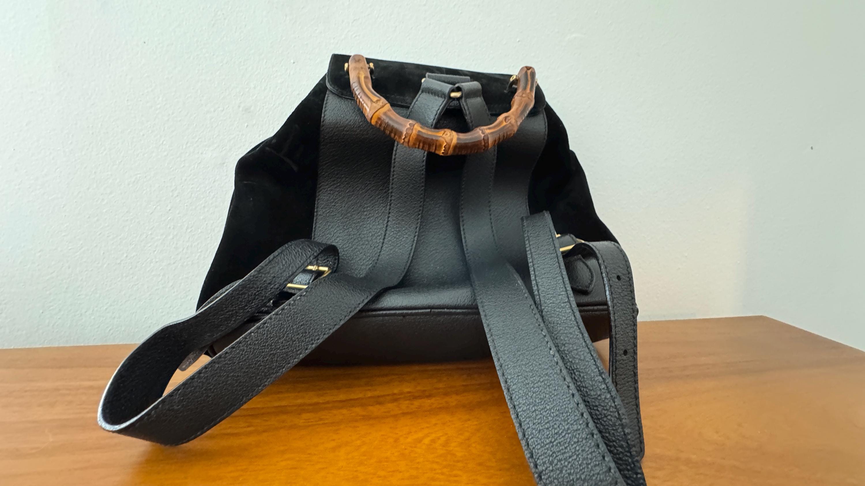 Gucci Vintage Bamboo Suede And Leather Brown Suede Backpack Bag 90s Suede Bamboo Backpack | Authentic & Vintage | ReSee main image 3