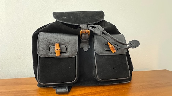 バッグ GUCCI Bamboo Suede Leather Backpack Gucci Bamboo Suede and Leather Backpack VINTAGE - Etsy